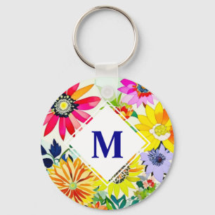 Watercolor Flowers Monogrammed  Key Ring