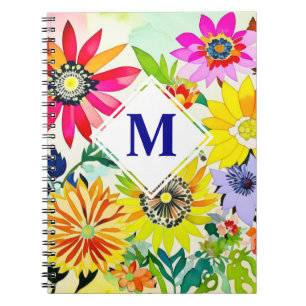 Watercolor Flowers Monogrammed Notebook