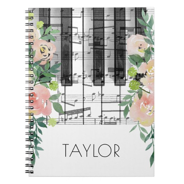 watercolor flowers music piano notebook (Front)