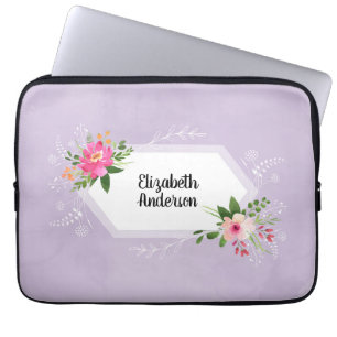 Watercolor flowers name trendy boho laptop sleeve