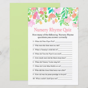 Watercolor Flowers Nursery Rhyme Quiz baby shower