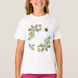 Watercolor flowers of garden trees and bumblebee T-Shirt