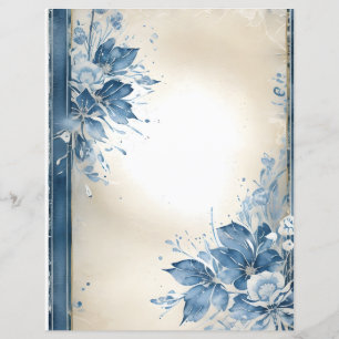 Watercolor Flowers on Vintage Scrapbook Paper