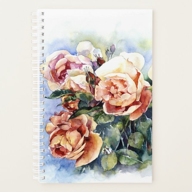 Watercolor flowers orange rose bud illustration fl planner (Front)