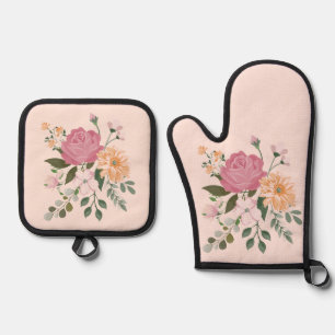 Watercolor flowers oven mitt & pot holder set