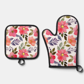 Watercolor Flowers Oven Mitts & Pot Holders  Oven Mitt & Pot Holder Set