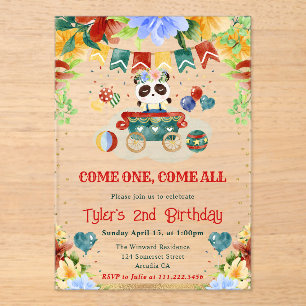 Watercolor Flowers Panda Kids Birthday Acrylic Invitations