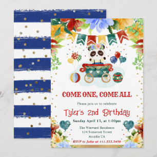Watercolor Flowers Panda Kids Birthday Invitation