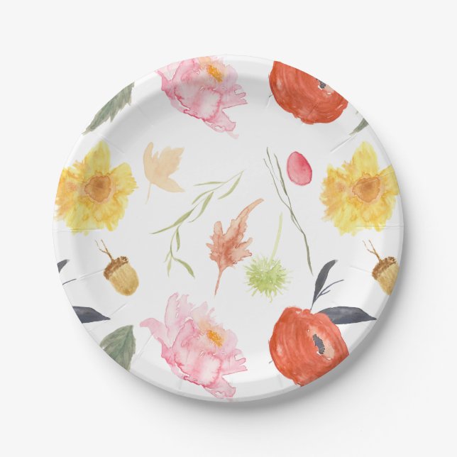 Watercolor Flowers Paper Plate (Front)