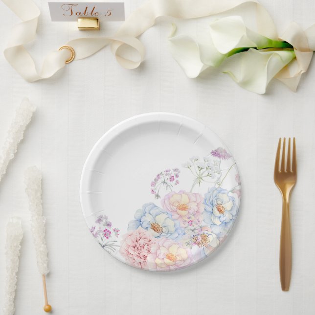 Watercolor Flowers Paper Plate (Wedding)