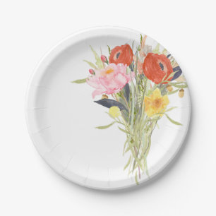 Watercolor Flowers Paper Plate