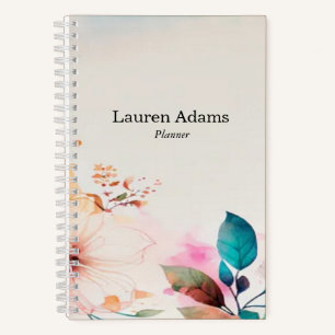 Watercolor flowers pastel colours custom name notebook