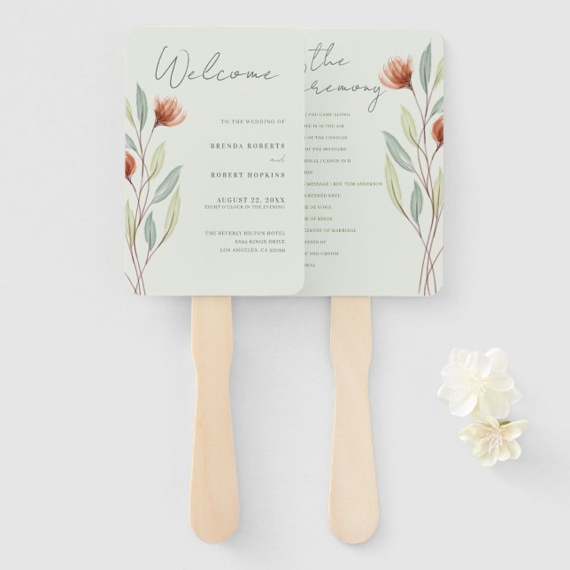 Watercolor Flowers Pastel Green Hand Fan (Front and Back)