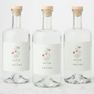 Watercolor Flowers Pastel Green Liquor Bottle Label