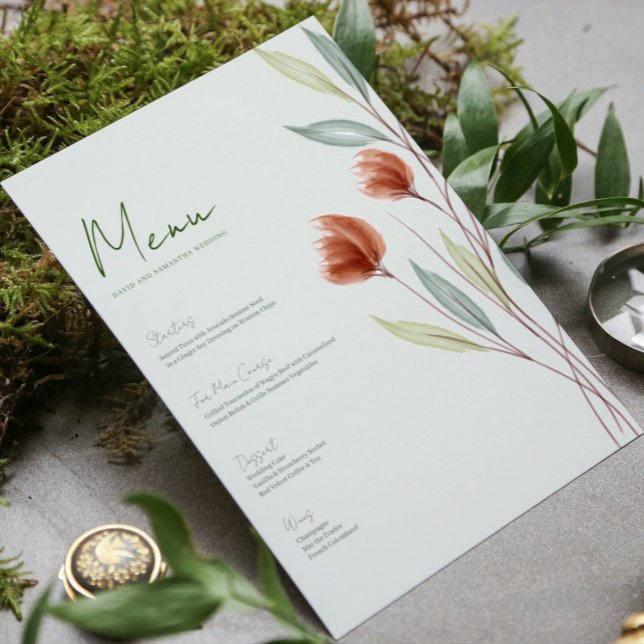 Watercolor Flowers Pastel Green Menu Invitation (Creator Uploaded)