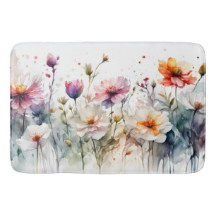 Watercolor Flowers Pastel Minimal Botanical Bath Mat