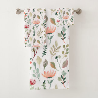Watercolor Flowers Pattern Bath Towel Set
