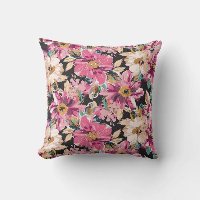 Watercolor Flowers Pattern Design Throw Pillow (Front)
