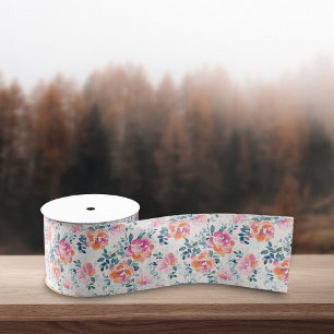 Watercolor Flowers Pattern Elegant Floral Satin Ribbon
