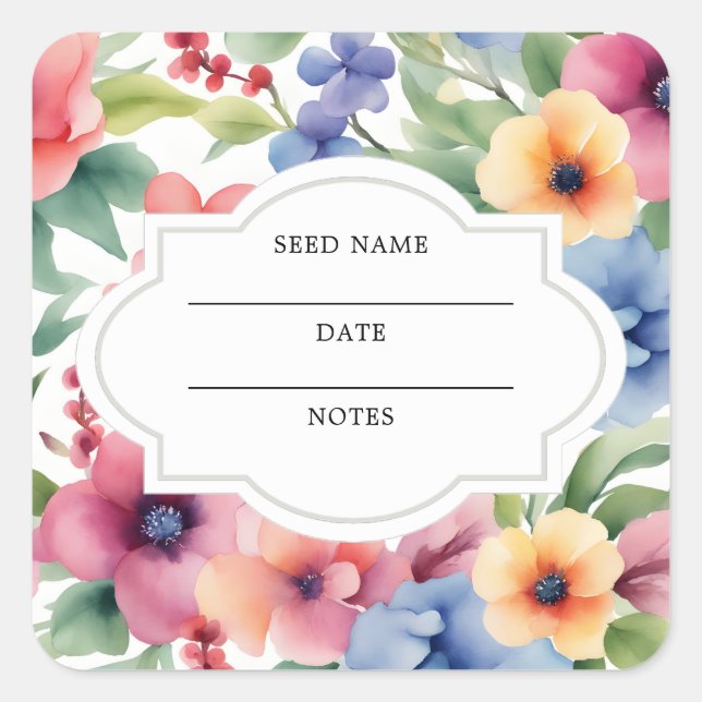 Watercolor flowers pattern seed saver envelope square sticker (Front)