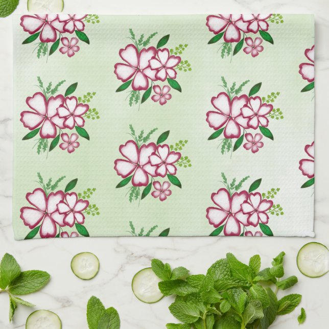 Watercolor Flowers Pattern Tea Towel (Folded)