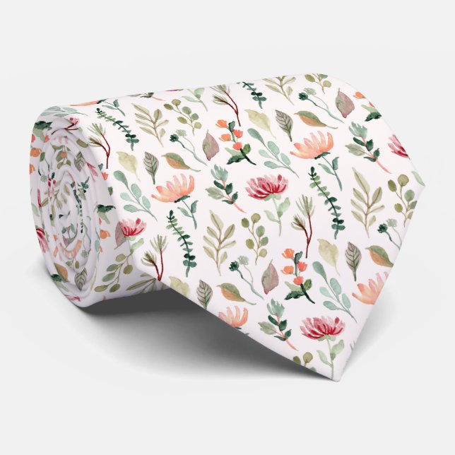 Watercolor Flowers Pattern Tie (Rolled)