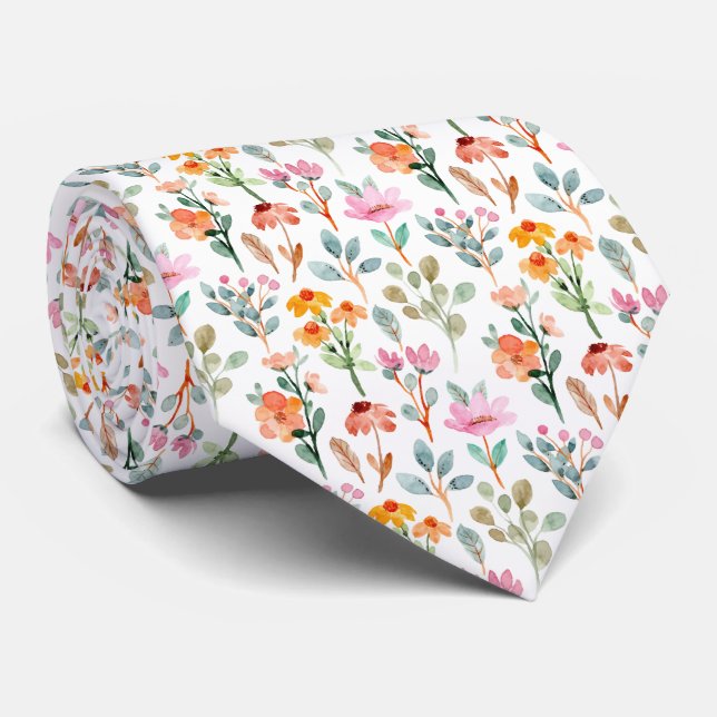 Watercolor Flowers Pattern Tie (Rolled)