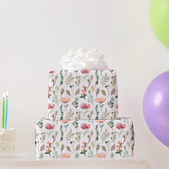Watercolor Flowers Pattern Wrapping Paper (Party Gifts)