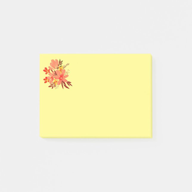 Watercolor Flowers Peach and Yellow Post-it Notes (Front)
