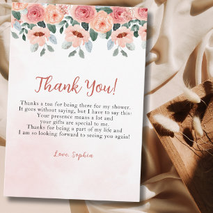 Watercolor Flowers Peach Colour Boho Bridal Shower Thank You Card