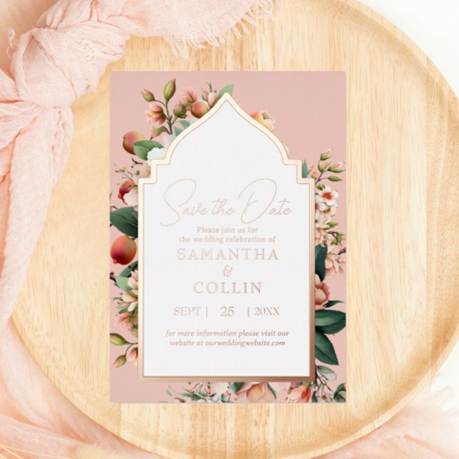 Watercolor Flowers Peach Rose Gold Save the Date (Creator Uploaded)