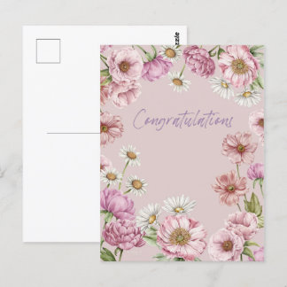 Watercolor Flowers, Peonies, Anemones, Daisies Postcard