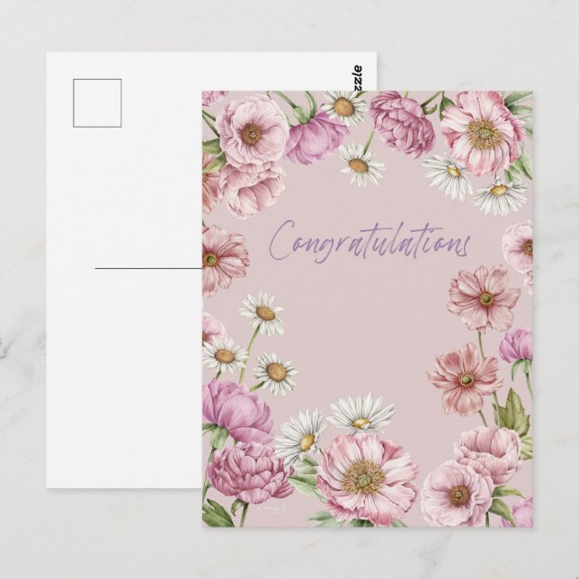 Watercolor Flowers, Peonies, Anemones, Daisies Postcard (Front/Back)