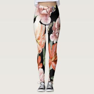 Watercolor Flowers: Peony Rose Lily Leggings