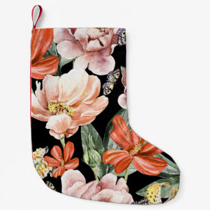 Watercolor Flowers: Peony Rose Lily Small Christmas Stocking