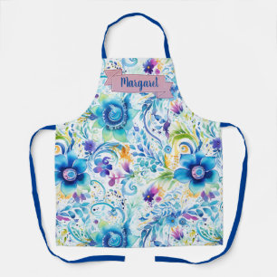 Watercolor Flowers Personalised All-Over Print Apron