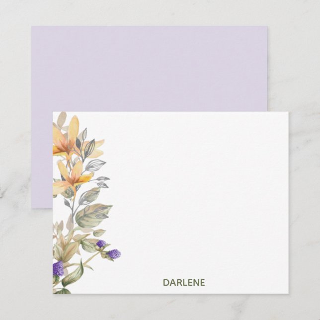Watercolor Flowers Personalised Flat Note Card (Front/Back)