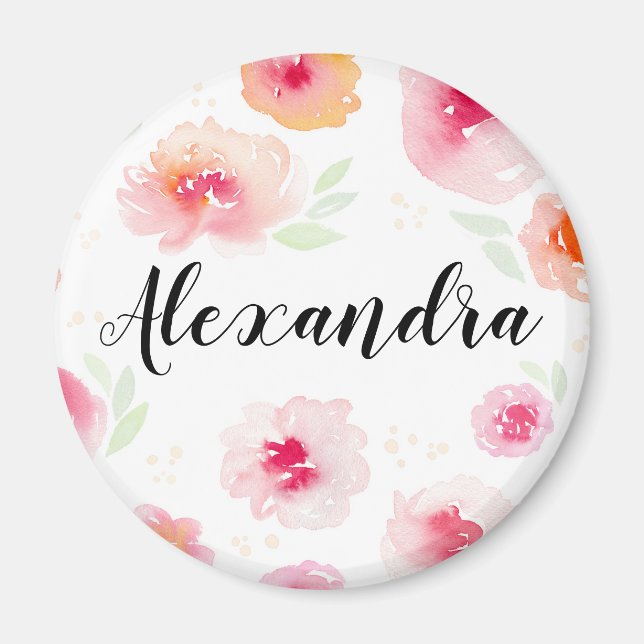 Watercolor Flowers Personalised Girls Name Magnet (Front)