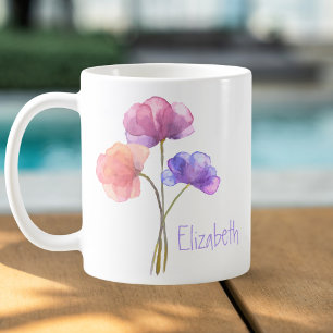 Watercolor Flowers Personalised Name Coffee Mug