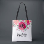 Watercolor Flowers Personalised Tote Bag<br><div class="desc">Gift this beautiful personalised tote bag featuring vibrant floral blooms in shades of pink and cream and personalised in chic lettering to someone special or create for yourself. MATCHING ITEMS in our store.</div>