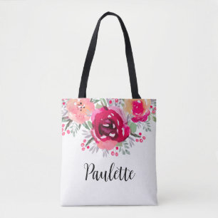 Watercolor Flowers Personalised Tote Bag