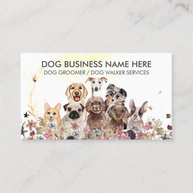 Watercolor Flowers Pet Sitter Walker dogs Business Card (Front)