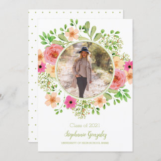 Watercolor Flowers Photo Graduation Announcement