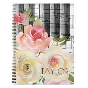 watercolor flowers piano notebook