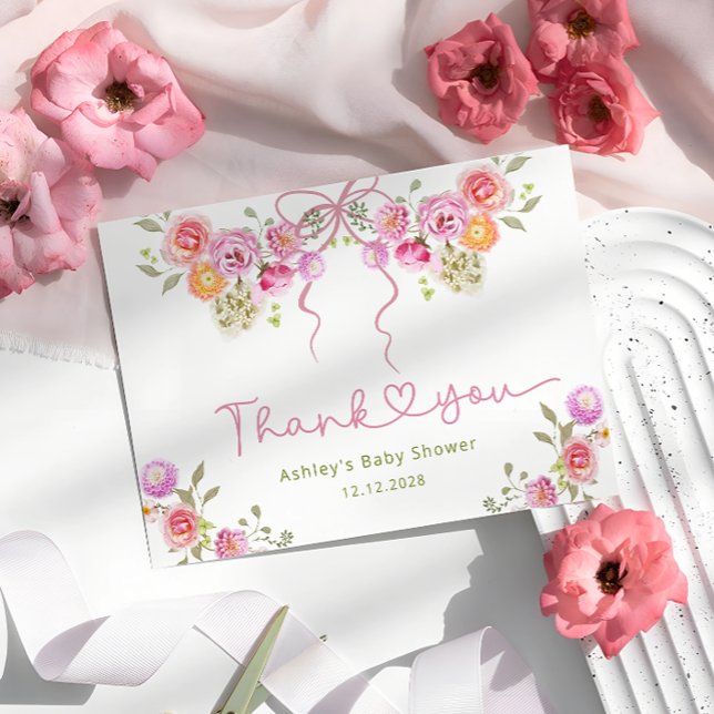 Watercolor Flowers Pink Baby Shower Thank You (Creator Uploaded)