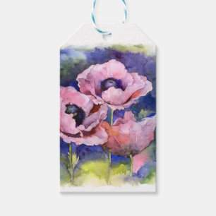 Watercolor flowers pink poppy illustration flowers gift tags