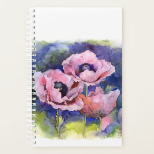 Watercolor flowers pink poppy illustration flowers planner