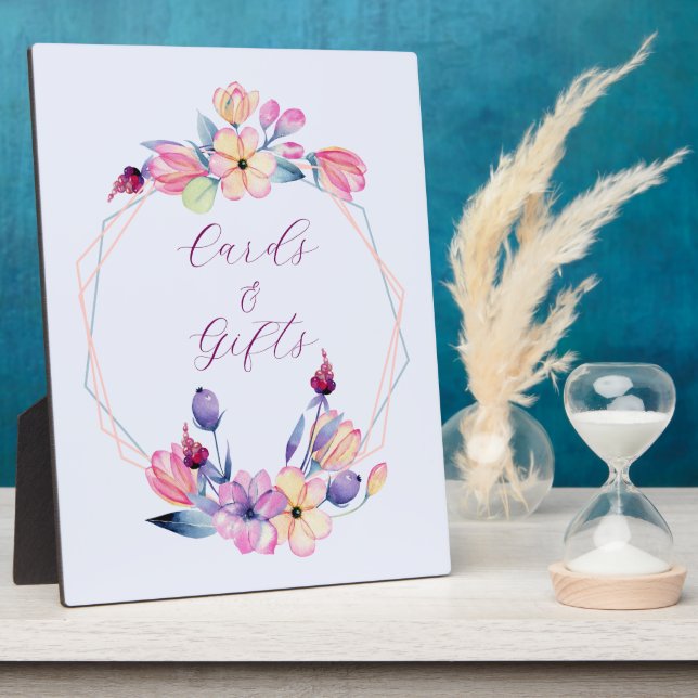 Watercolor Flowers Pink Purple Framed Plaque (Side)