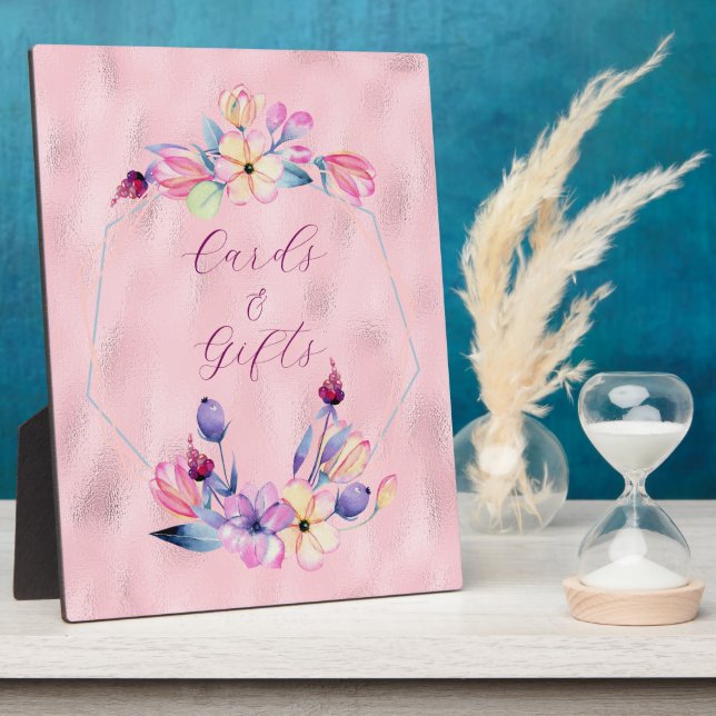 Watercolor Flowers Pink Purple Framed Plaque (Side)