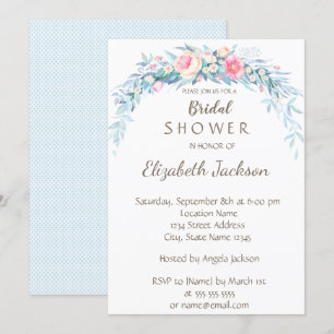 Watercolor Flowers Polka Dots   Bridal Shower Invitation